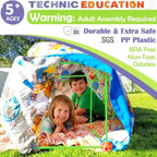 Children playing in constructed fort outdoors showcasing durable BPA-free materials and safety features of STEM building toy
