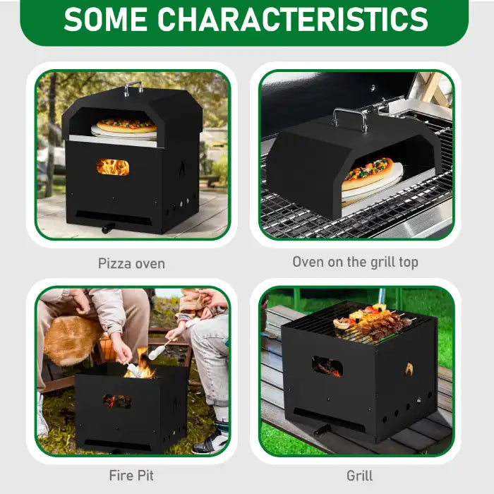 Outdoor Oven used as pizza oven, fire pit, grill, and placed on a BBQ grill top