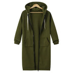 Oversized hoodie for women in army green featuring long relaxed fit, zip closure and fleece warmth for cozy everyday styling