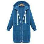 Oversized hoodie for women in blue with full zip front and fleece interior providing warm relaxed comfort for daily casual outfits