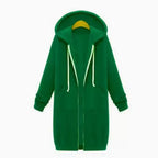 Oversized hoodie for women in bright green with long fit and soft fleece fabric providing warm casual comfort for everyday outfits