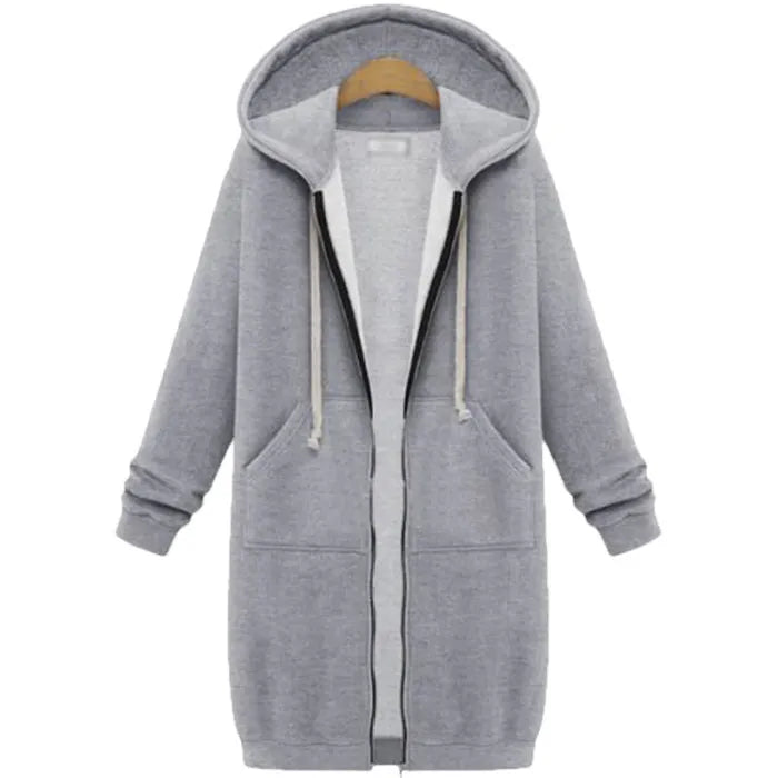 Oversized hoodie for women in light grey with full zip and fleece lining delivering warm relaxed comfort for casual daily wear
