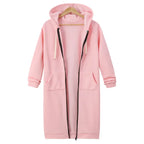 Oversized hoodie for women in soft pink featuring long relaxed fit, zip closure and fleece comfort for warm stylish casual wear
