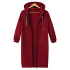 Oversized hoodie for women in wine red with longline fit, soft fleece lining and roomy hood offering cozy stylish cold-weather comfort