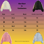 Padded Puffer Jacket size chart in centimeters with measurements for small to extra-large sizes.
