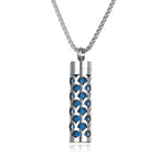Perforated titanium steel aromatherapy pendant, minimalist design for essential oil diffusion necklace.