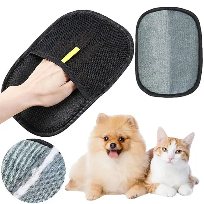  Pet hair remover glove used on fluffy dog and cat for grooming and fur removal