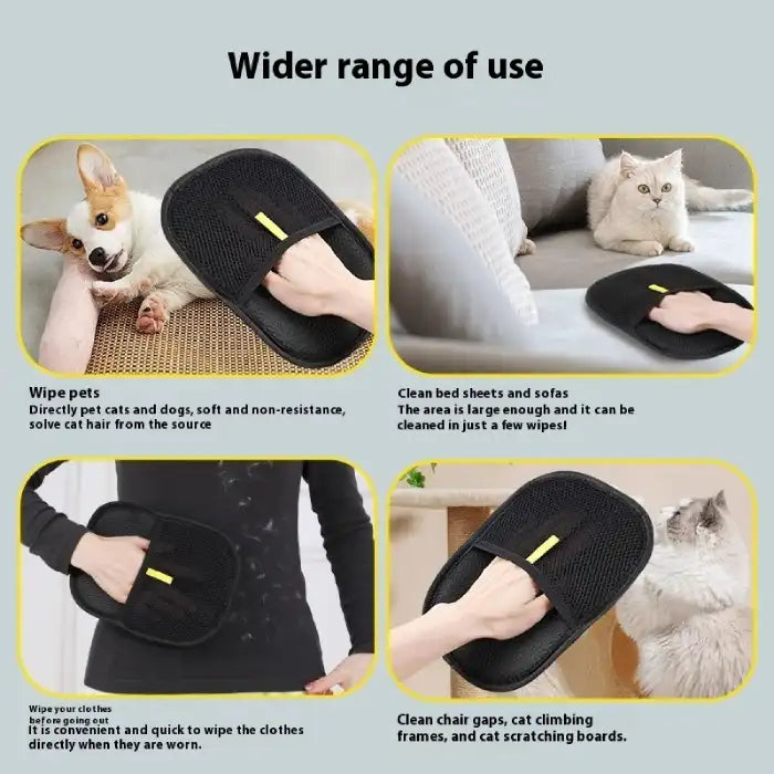 Pet hair remover glove for sofas, clothes, and cat climbing frames with multiple use cases
