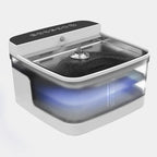 Modern pet water dispenser with blue LED light and clear water level indicator for easy monitoring