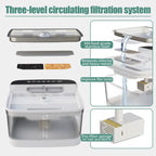 Pet water dispenser three-level filtration system removes chlorine, heavy metals, and debris