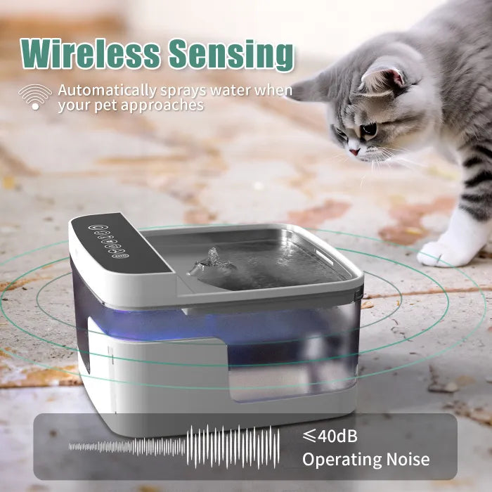 Pet water dispenser with wireless sensing sprays water automatically with quiet operating noise