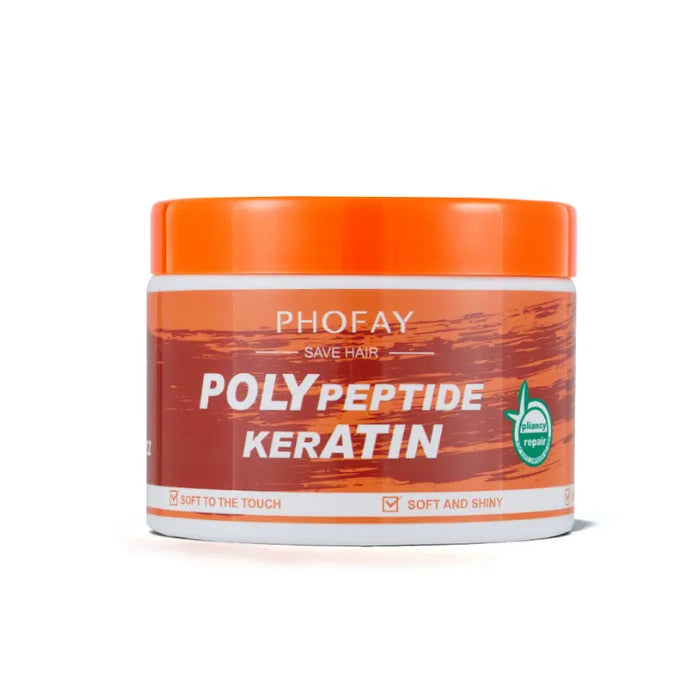 Single jar of Phofay Poly Peptide Keratin hair product on white background.