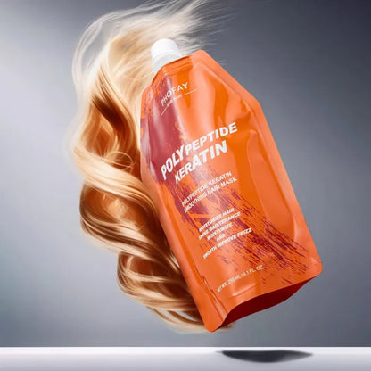 Vibrant image of Phofay hair mask with flowing blonde hair.