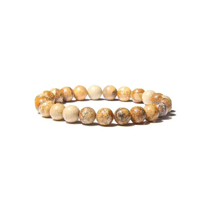 Natural picture jasper beaded stretch bracelet in cream and tan earth tones