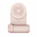  Multifunctional phone grip/stand with magnetic camera handle in soft pink leather texture.