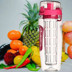  Fruit infuser water bottle with fresh tropical fruits and vegetables for healthy detox drinks and smoothies lifestyle