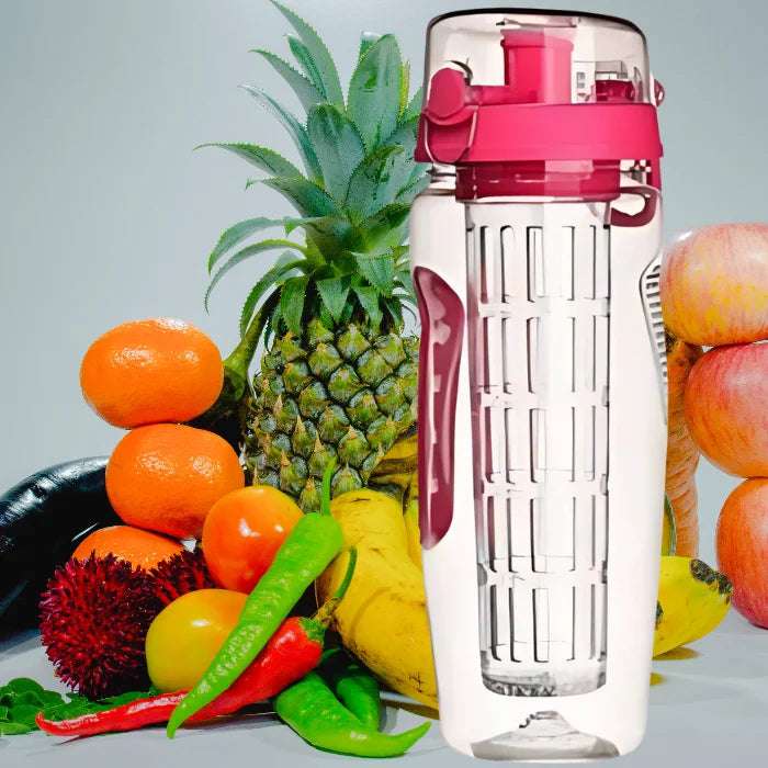  Fruit infuser water bottle with fresh tropical fruits and vegetables for healthy detox drinks and smoothies lifestyle