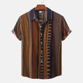  Plus size striped shirts for men with short sleeves and button front in earthy tones and navy collar