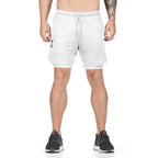 Full white pocket compression shorts shown from front, designed for athletic comfort and function.
