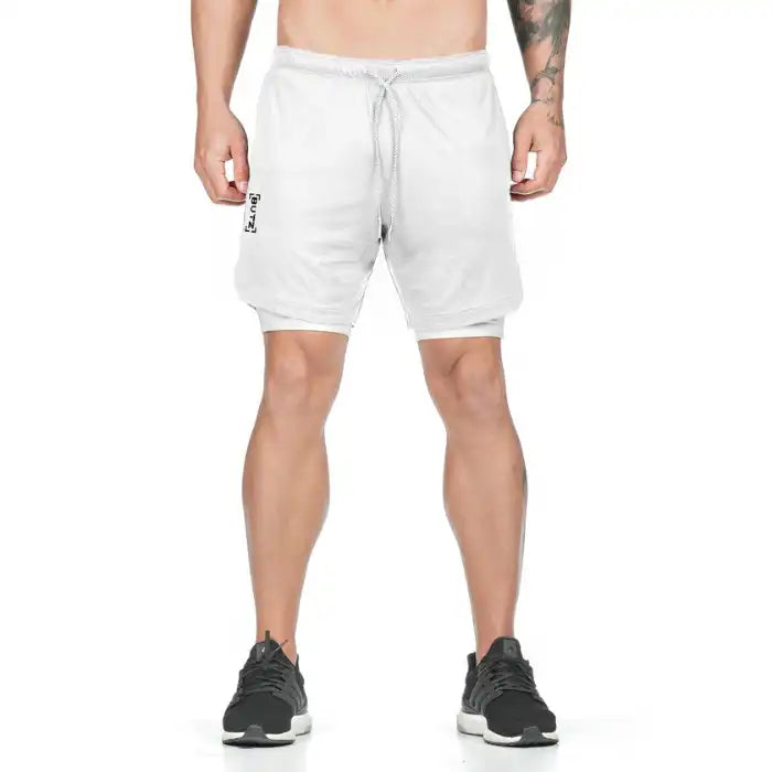 Full white pocket compression shorts shown from front, designed for athletic comfort and function.