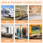 Portable cloth drier ideal for RV, dorm, hotel, home, apartment and camping with compact design