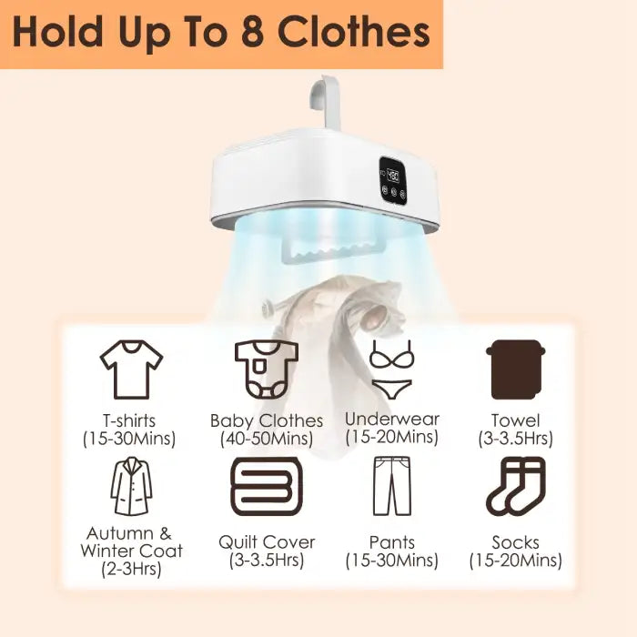 Portable cloth drier can dry up to 8 clothes including t-shirts, baby wear, and quilt covers efficiently