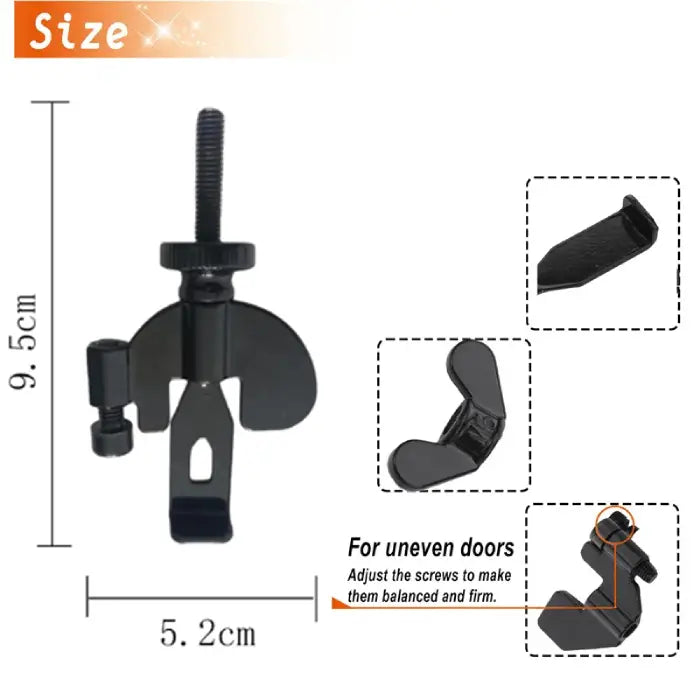 Portable Door Lock showing adjustable clamp for fitting uneven door surfaces and secure installation.
