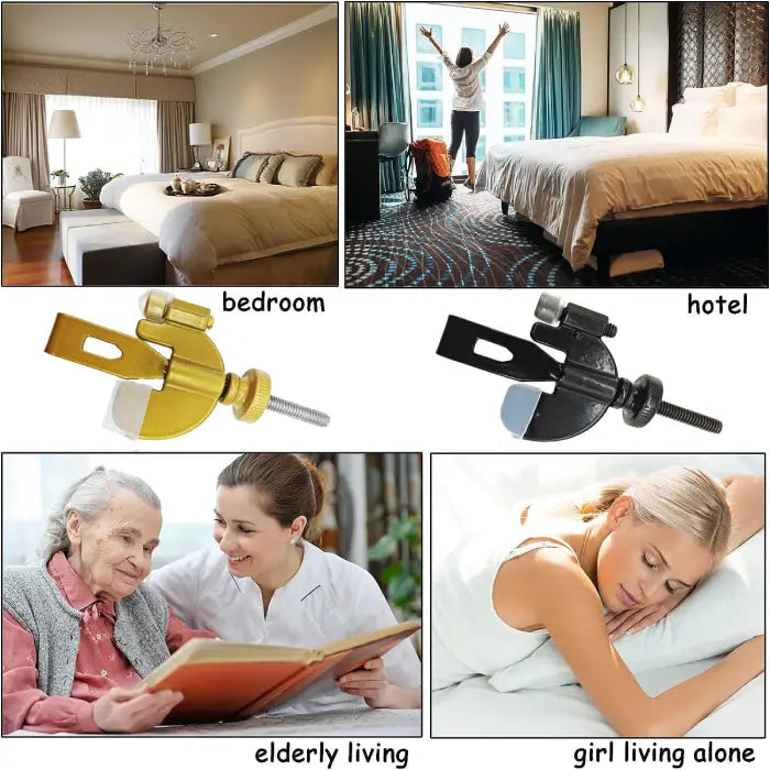 Portable Door Lock ideal for hotel rooms, bedrooms, solo living, and elderly care safety.