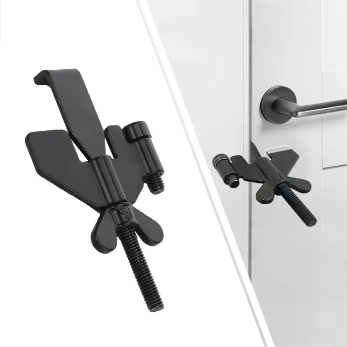 Portable Door Lock securely mounted on door handle for quick and easy indoor security.