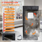 Portable Sauna Room displaying 9 temperature levels ranging from 105°F to 113°F inside the unit