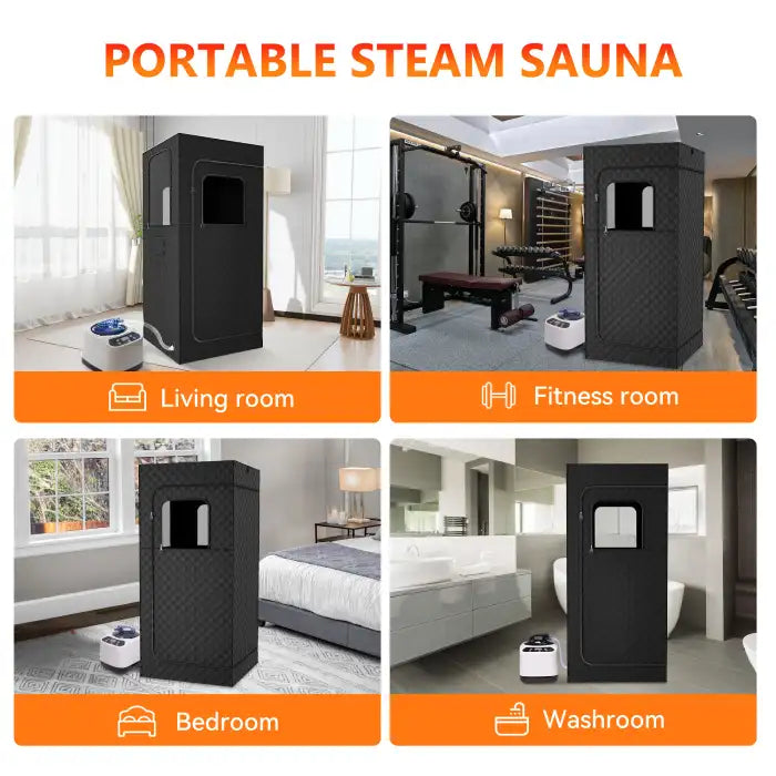 Portable Sauna Room placed in living room, fitness room, bedroom, and washroom environments