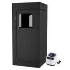 Portable Sauna Room with powerful white steam generator placed next to the enclosed sauna cabin