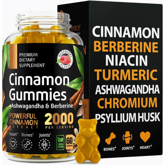 Premium cinnamon gummies with ashwagandha and berberine for heart, bone, and joint support.