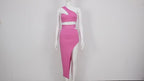 Pink Ribbed two piece set on maniquin