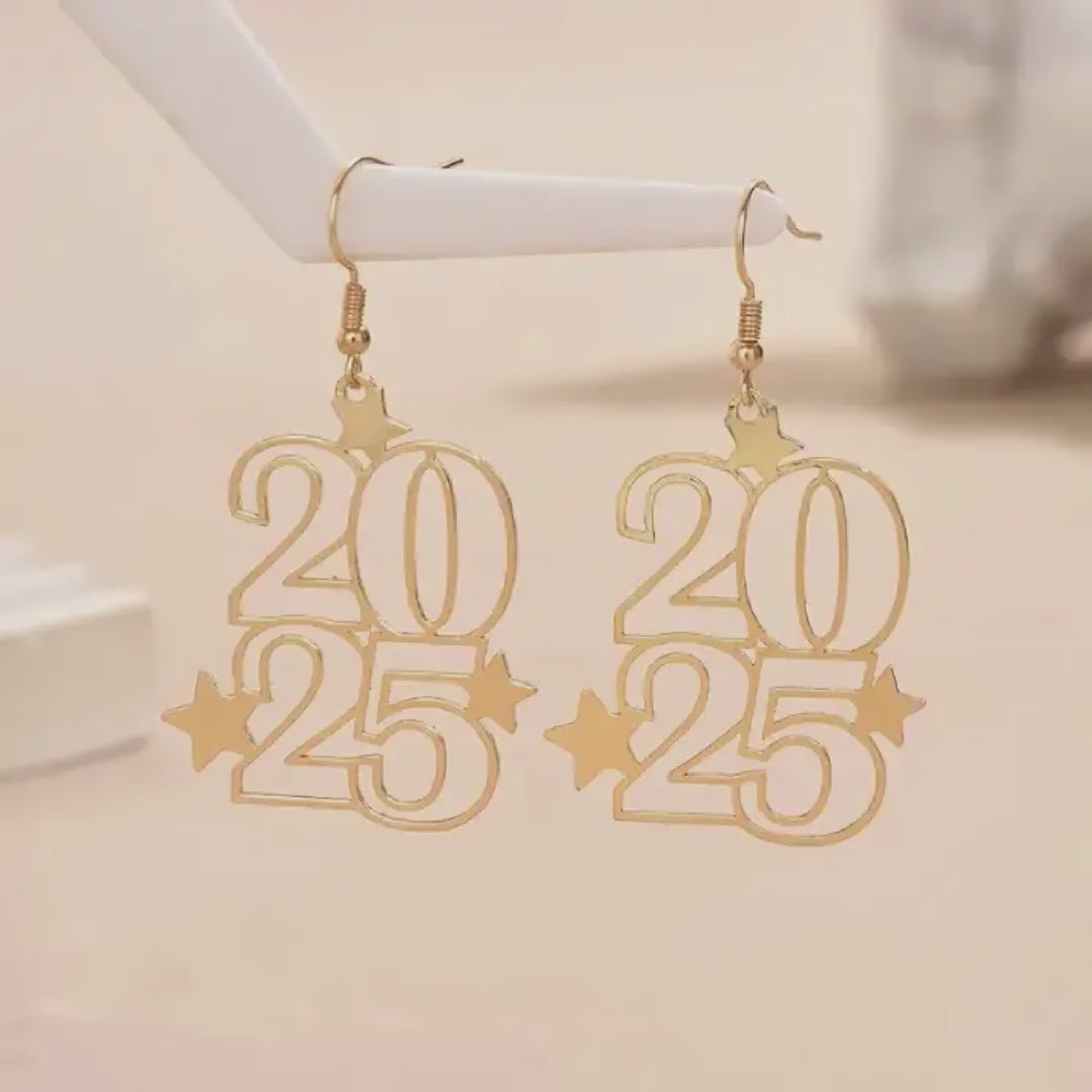 2025 new years earrings in gold