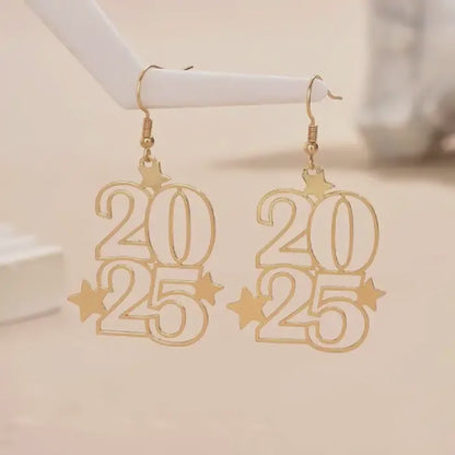 2025 new years earrings in gold