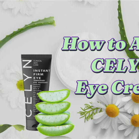 woman showing and applying celyn eye cream properly on the skin around the eyes