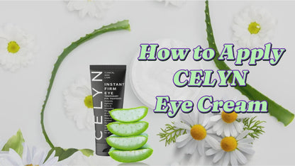 woman showing and applying celyn eye cream properly on the skin around the eyes