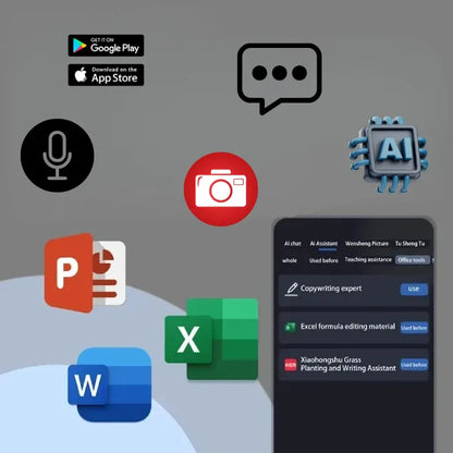 Overview of AI Assistant apps for office productivity on phone screen.