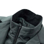 Puffer Blazer Jacket with high neck design and front zip closure in charcoal grey padded finish.