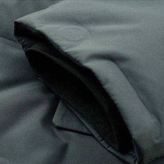 Puffer Blazer Jacket sleeve close-up showing black inner cuff and smooth insulated outer layer.