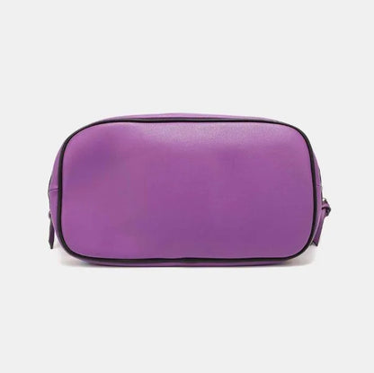 Purple leather tote bottom view