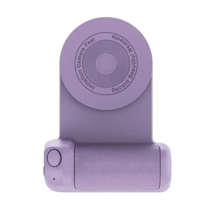  Multifunctional phone grip/stand with magnetic camera handle in purple top-down view.