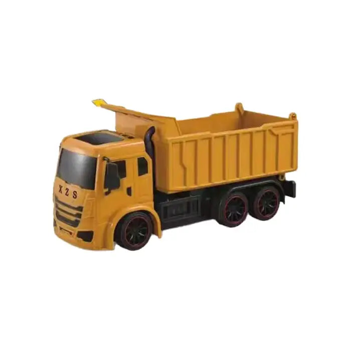 Mini remote control dump truck toy with compact design, durable alloy material, and functional truck bed.