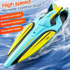 rc speed boat racing fast on water; dual motors, sealed hull and anti-collision design highlighted for kids and adults. ok