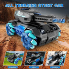 RC tank that shoots across grassland, mire, and surfaces with off-road stunt wheels.