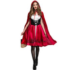 Red cloak Halloween costume styled as Little Red Riding Hood with basket.
