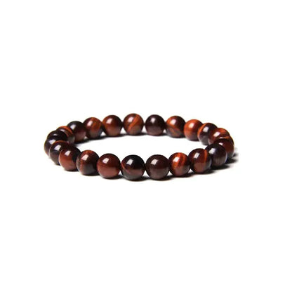 Natural red tiger eye beaded stretch bracelet with deep burgundy chatoyant effect