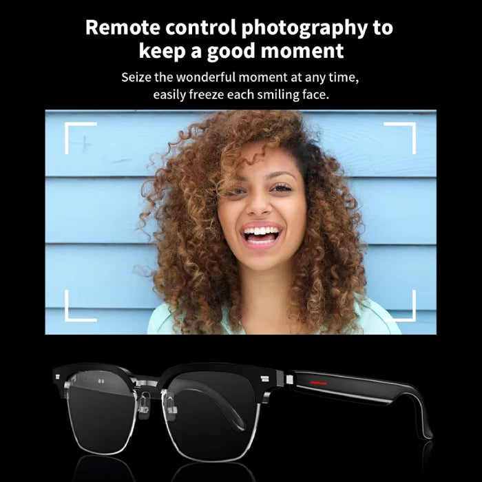 Capture perfect moments remotely with smart glasses featuring photography controls.