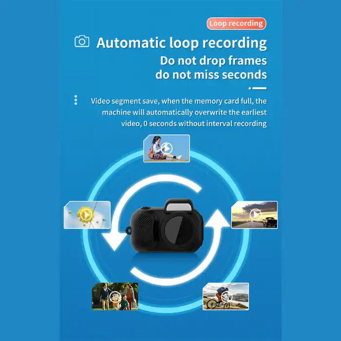  Retro Mini Camera supports automatic loop recording, overwriting old video files with no delay.
